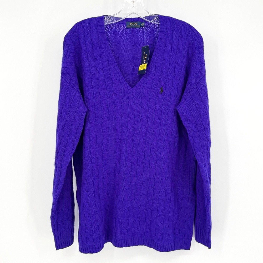 Polo Ralph Lauren Cable Knit Sweater Women M Purple Wool Cashmere Preppy Classic